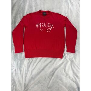 Alex Marie MERRY Wool Blend Preppy Long Sleeve Holiday Christmas Sweater Red MD
